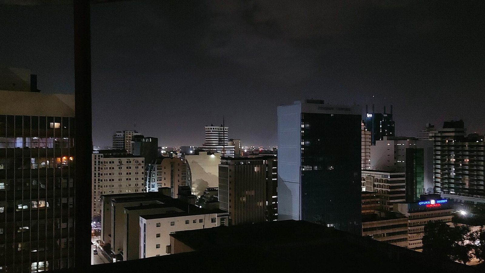 Downtown Nairobi skyline lit up at night