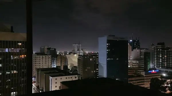 Downtown Nairobi skyline lit up at night